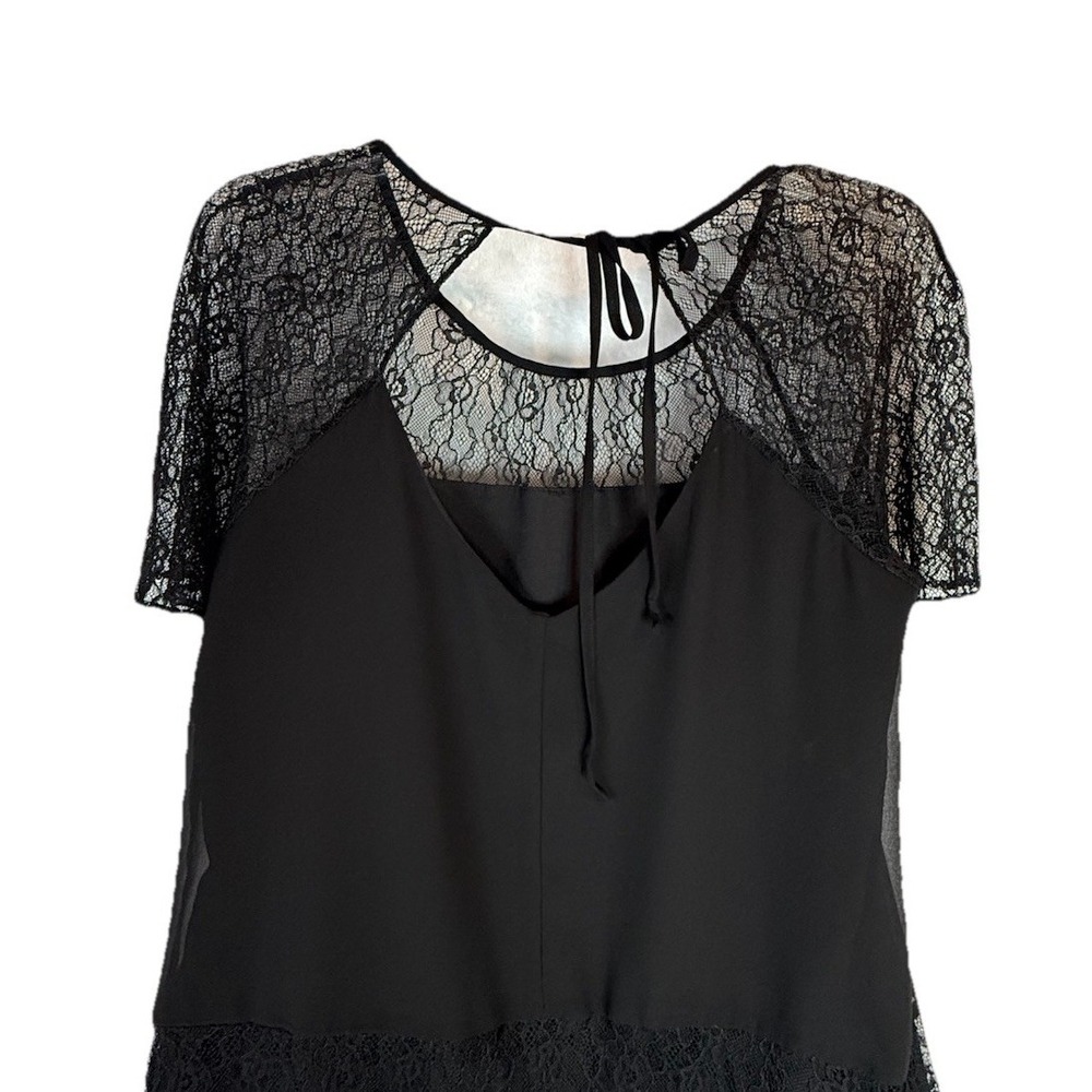 BCBGeneration Black Lace Dress Small Sheer Sleeve Mini Shift Cocktail Romantic - Picture 3 of 12